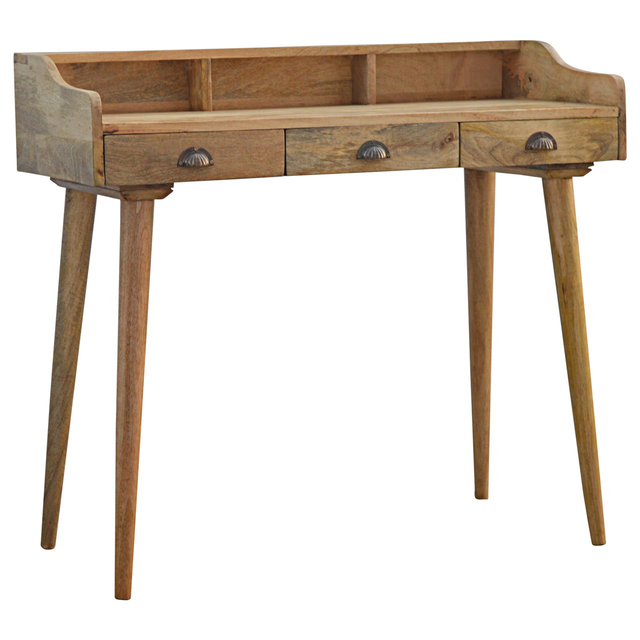 Solid Wood Nordic Writing Desk with 3 Drawers & Gallery Back