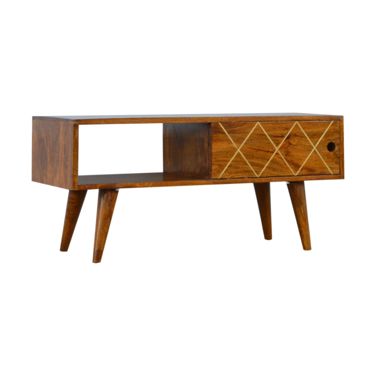 Sliding Brass Inlay TV Stand