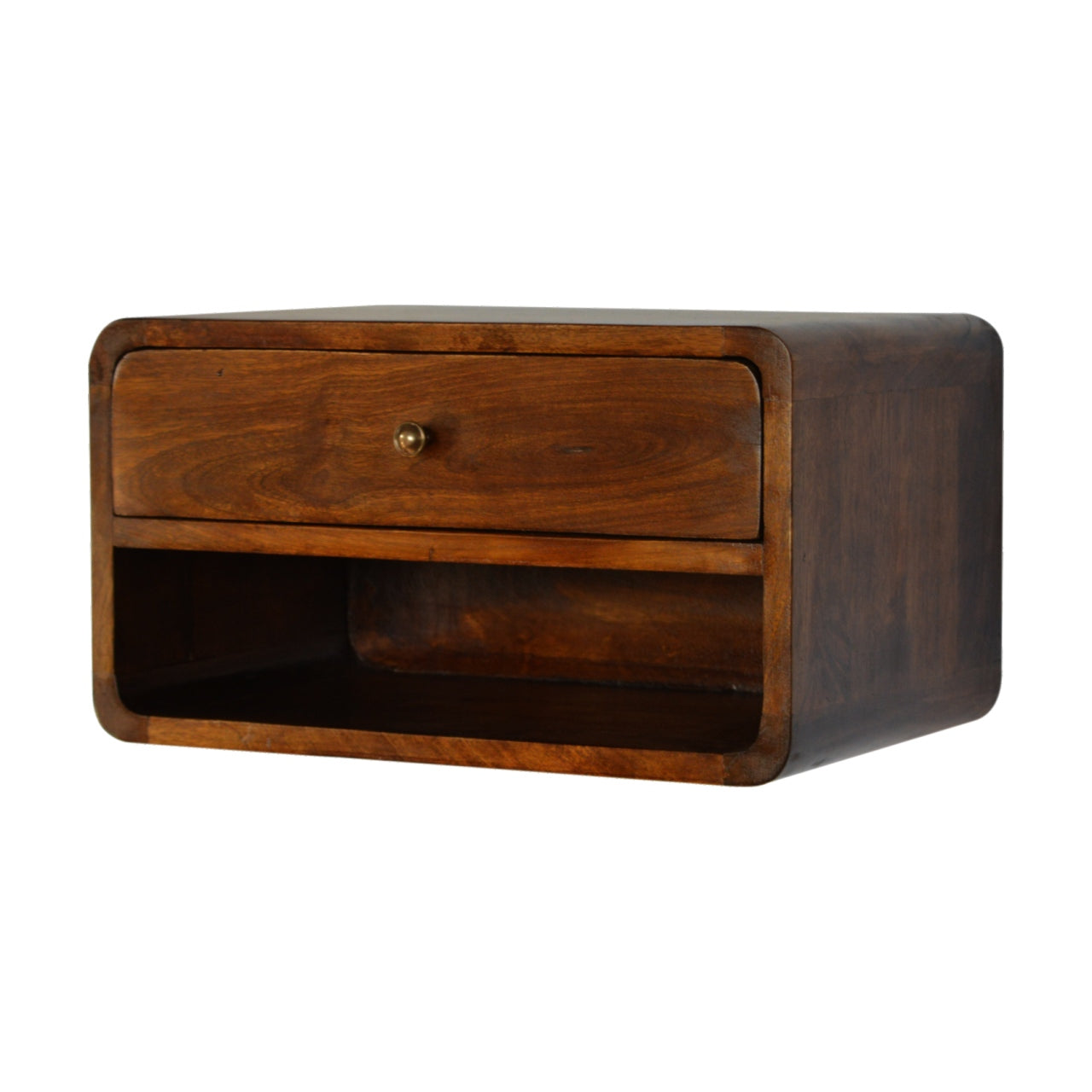 Curved Style 1 Drawer Wall Mounted Chestnut Bedside