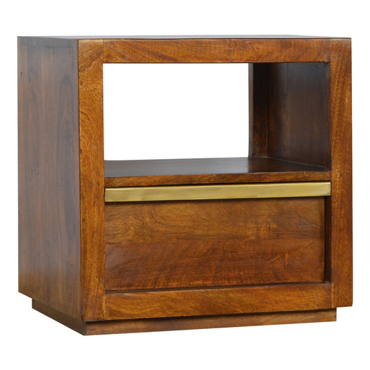 Drawer Chestnut Bedside with Gold Pull out Bar