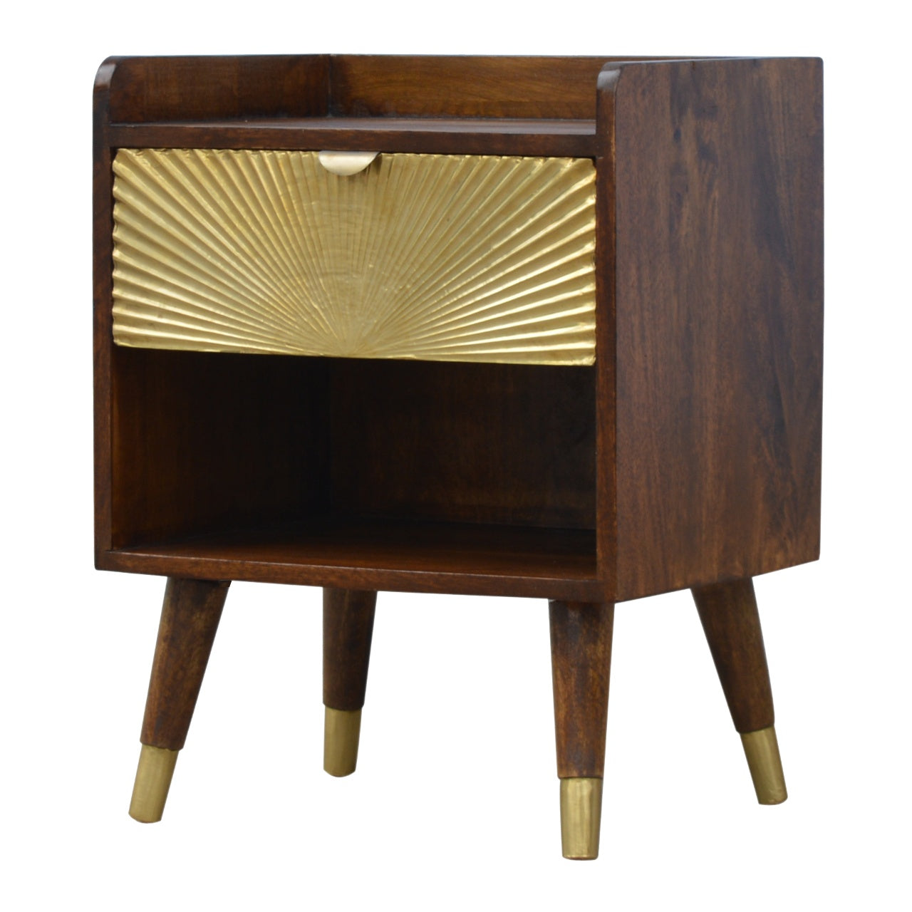 1 Drawer Chestnut Bedside with Gold Sunrise Pattern Drawer Front