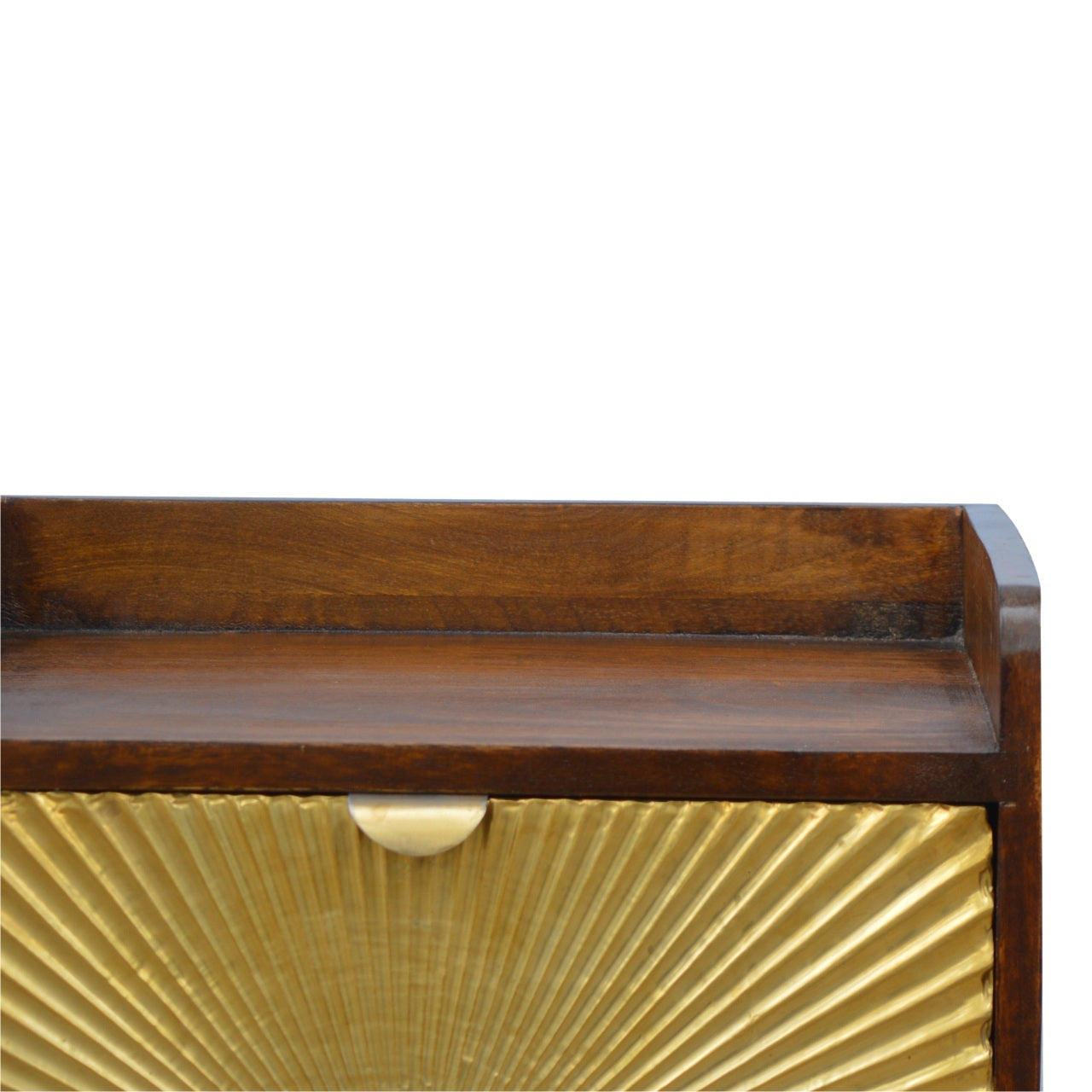 1 Drawer Chestnut Bedside with Gold Sunrise Pattern Drawer Front