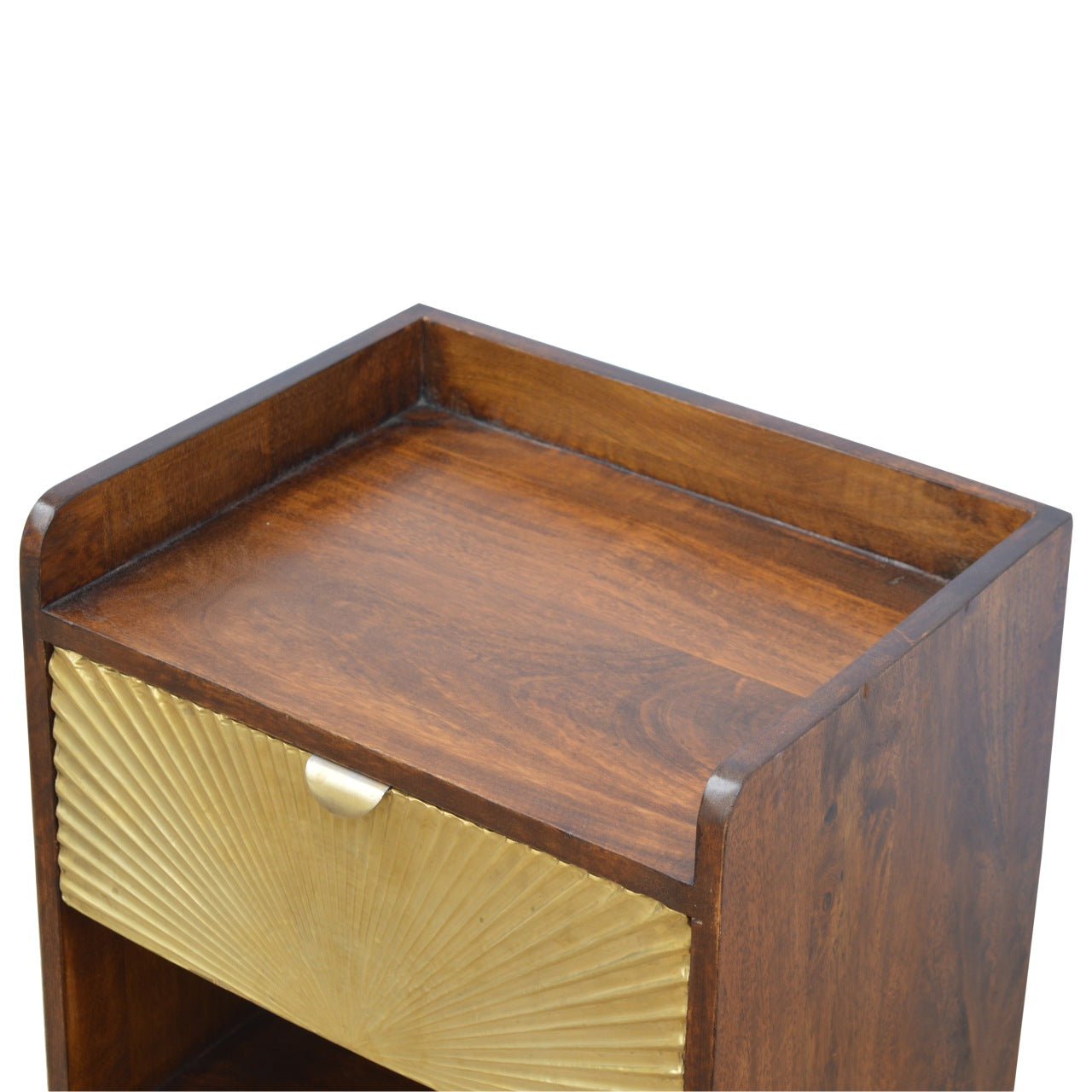 1 Drawer Chestnut Bedside with Gold Sunrise Pattern Drawer Front