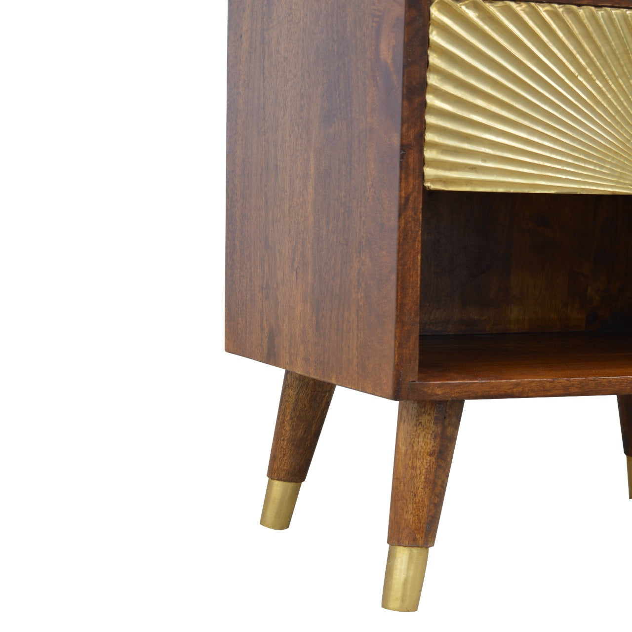 1 Drawer Chestnut Bedside with Gold Sunrise Pattern Drawer Front