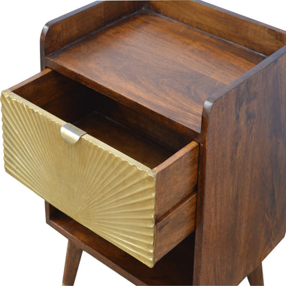 1 Drawer Chestnut Bedside with Gold Sunrise Pattern Drawer Front