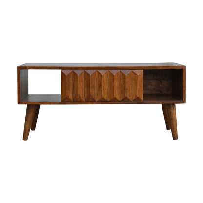 Solid Wood Coffee Table with Carved Drawer Front