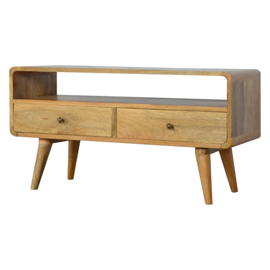 2 Drawer Oak Curved Media Unit